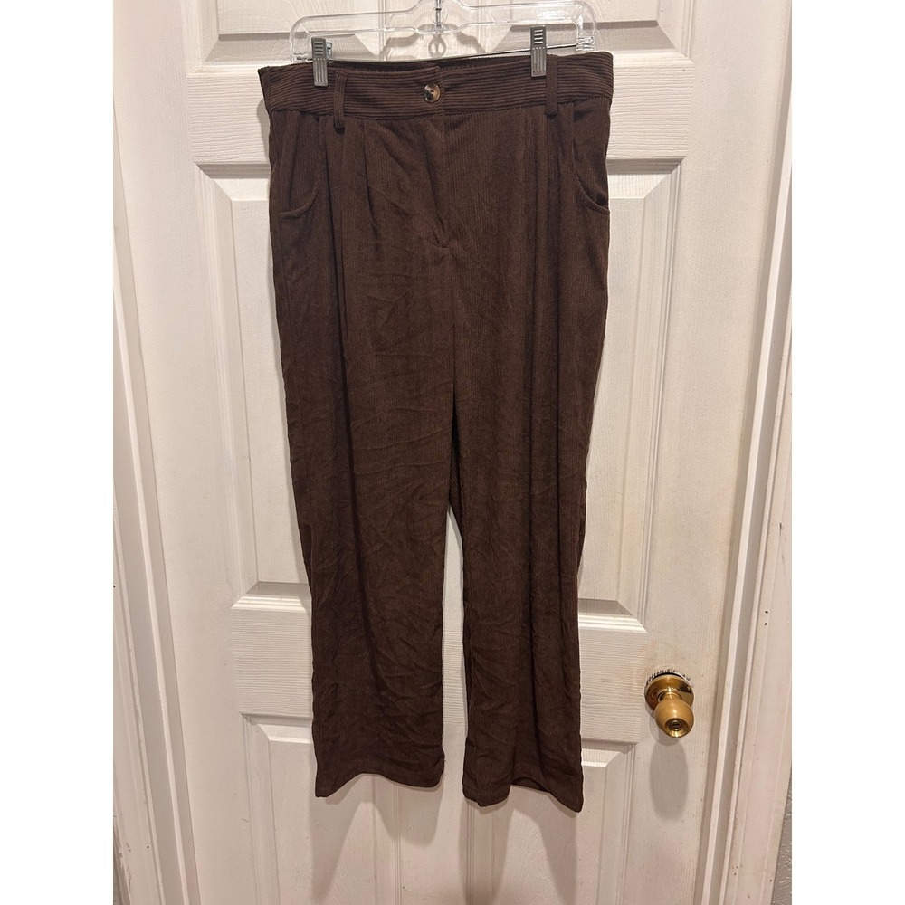 Halara Brown Corduroy Straight Leg Pants Petite Large High Rise Elastic Back